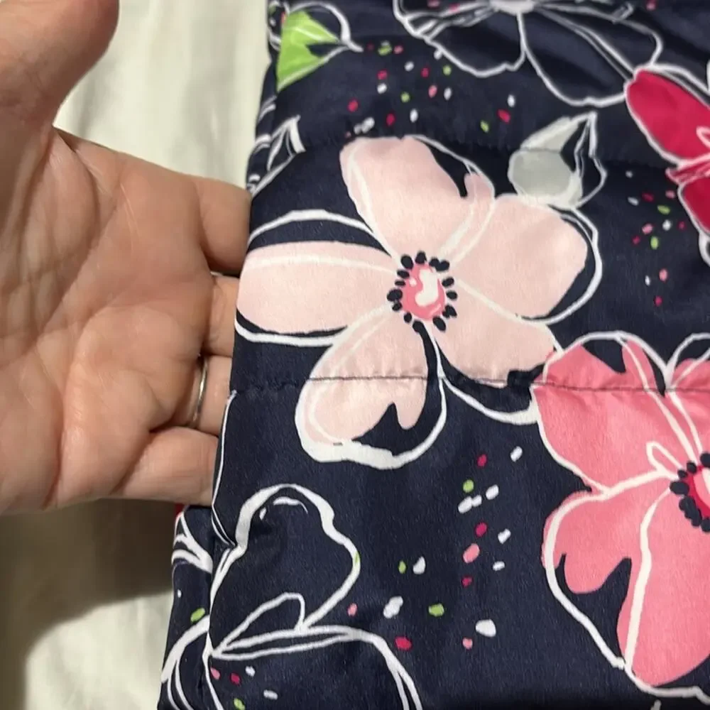 Gymboree S 5/6 navy hot pink white floral puffer vest pockets nwot